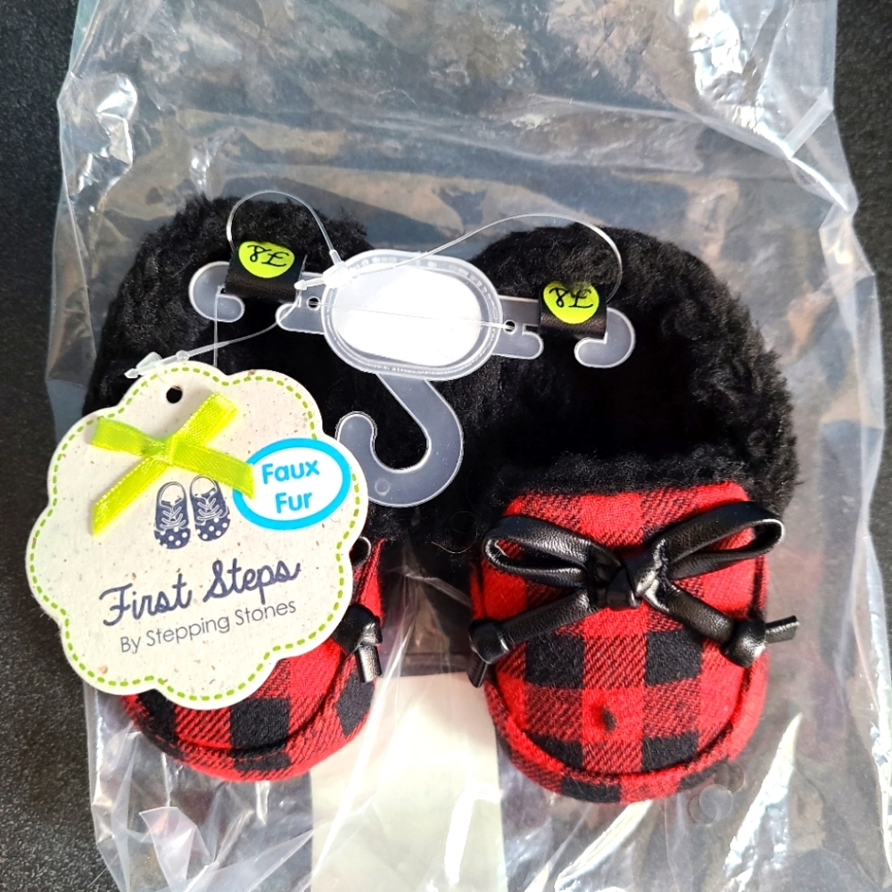 2 Pair First Steps Faux Fur Baby Slippers